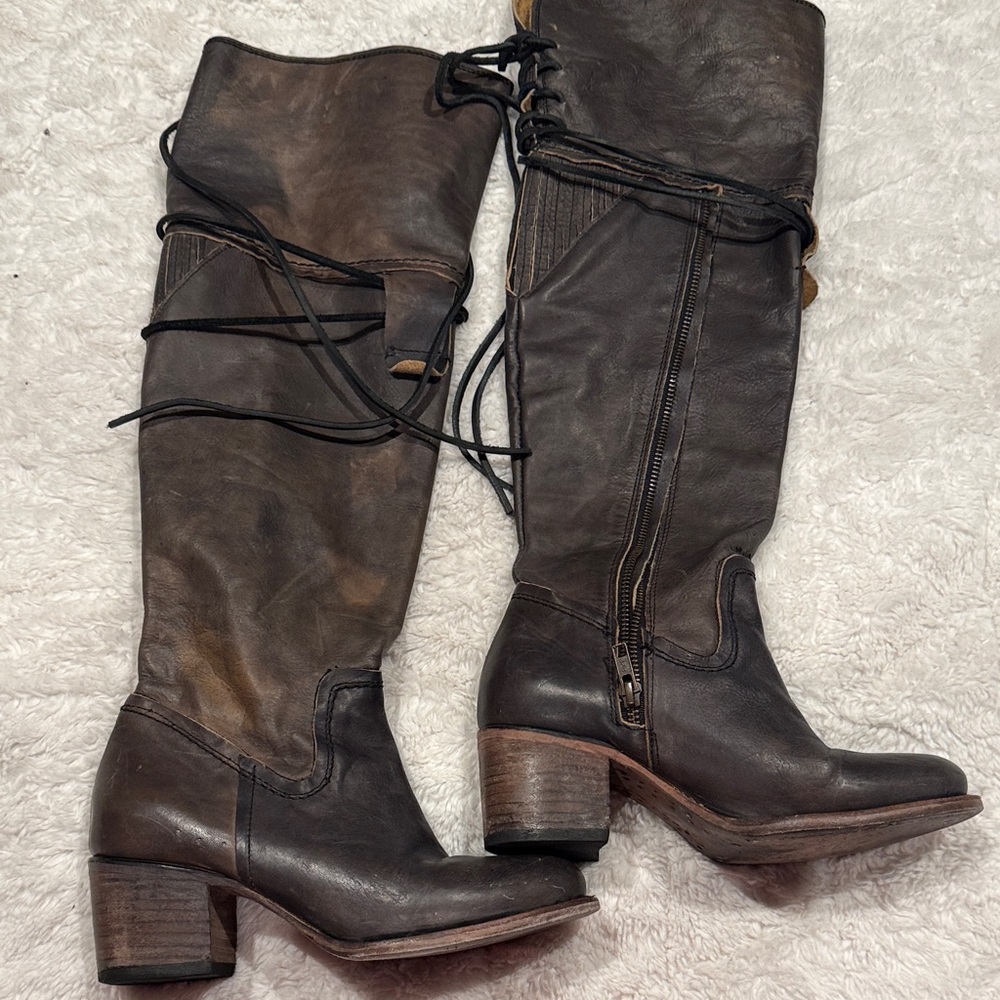 Free Bird Brown / black distressed genuine Leather Knee-High Boots